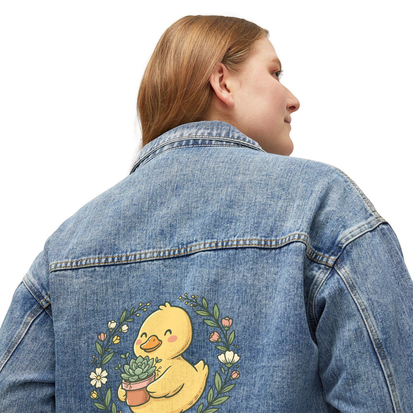 Women's Denim Jacket — Cute Duck 'In My Bloom' Floral Back Print
