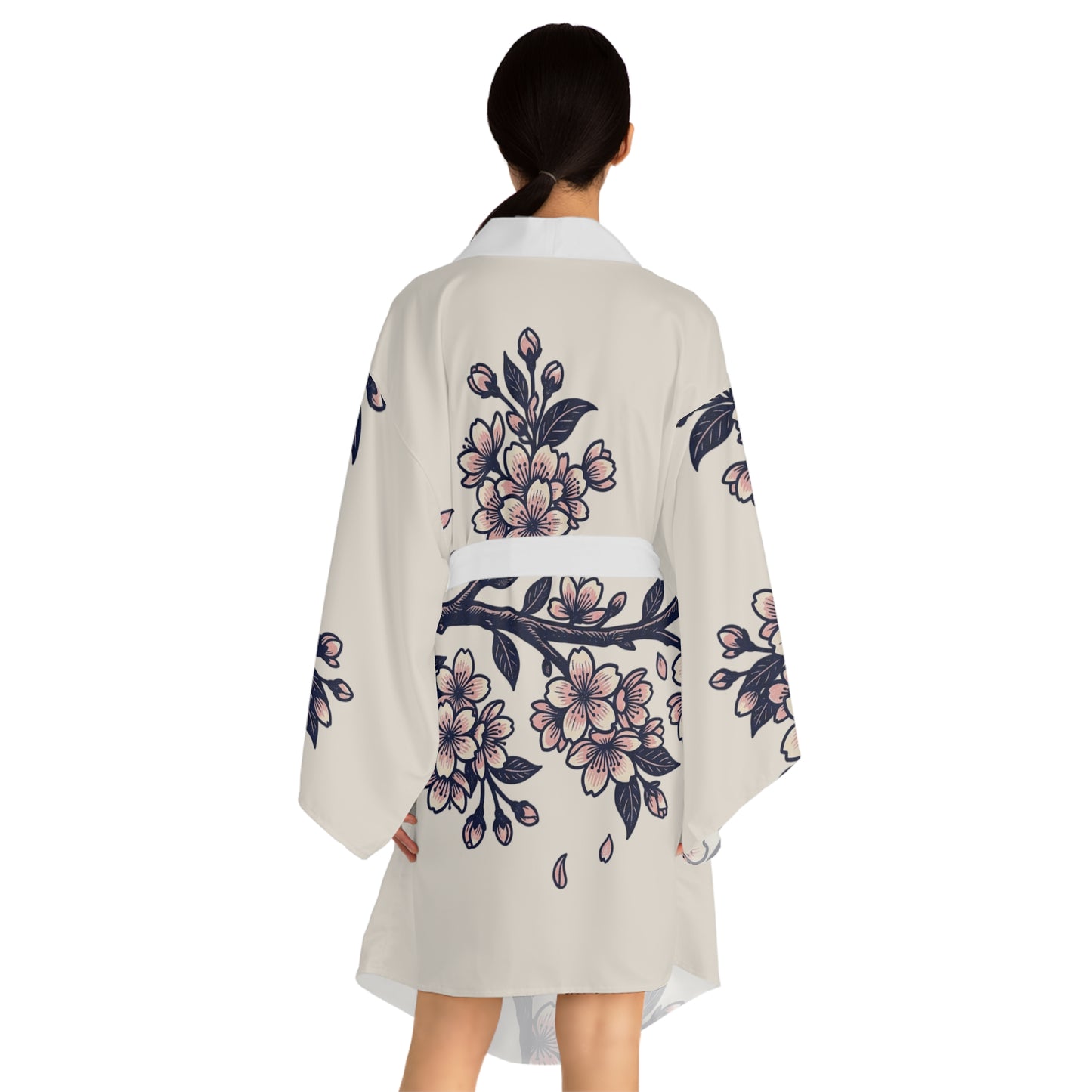 Cherry Blossom Kimono Robe — Floral Long Sleeve Lounge Kimono