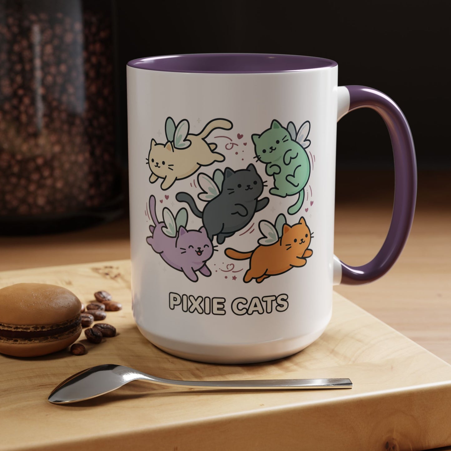 Pixie Cats Accent Coffee Mug — Cute Flying Kitten Illustration (11/15 oz)