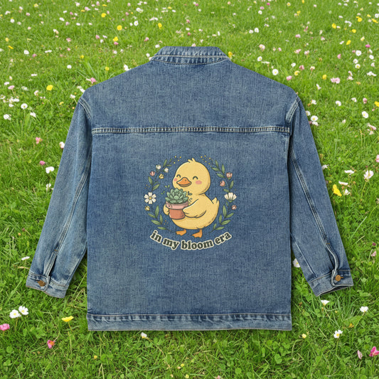 Women's Denim Jacket — Cute Duck 'In My Bloom' Floral Back Print