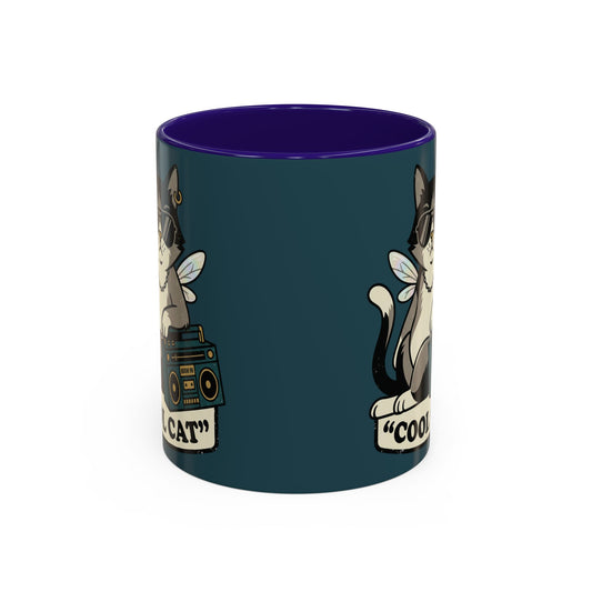 Cool Cat Coffee Mug — Retro Cat with Sunglasses & Boombox (11oz/15oz)