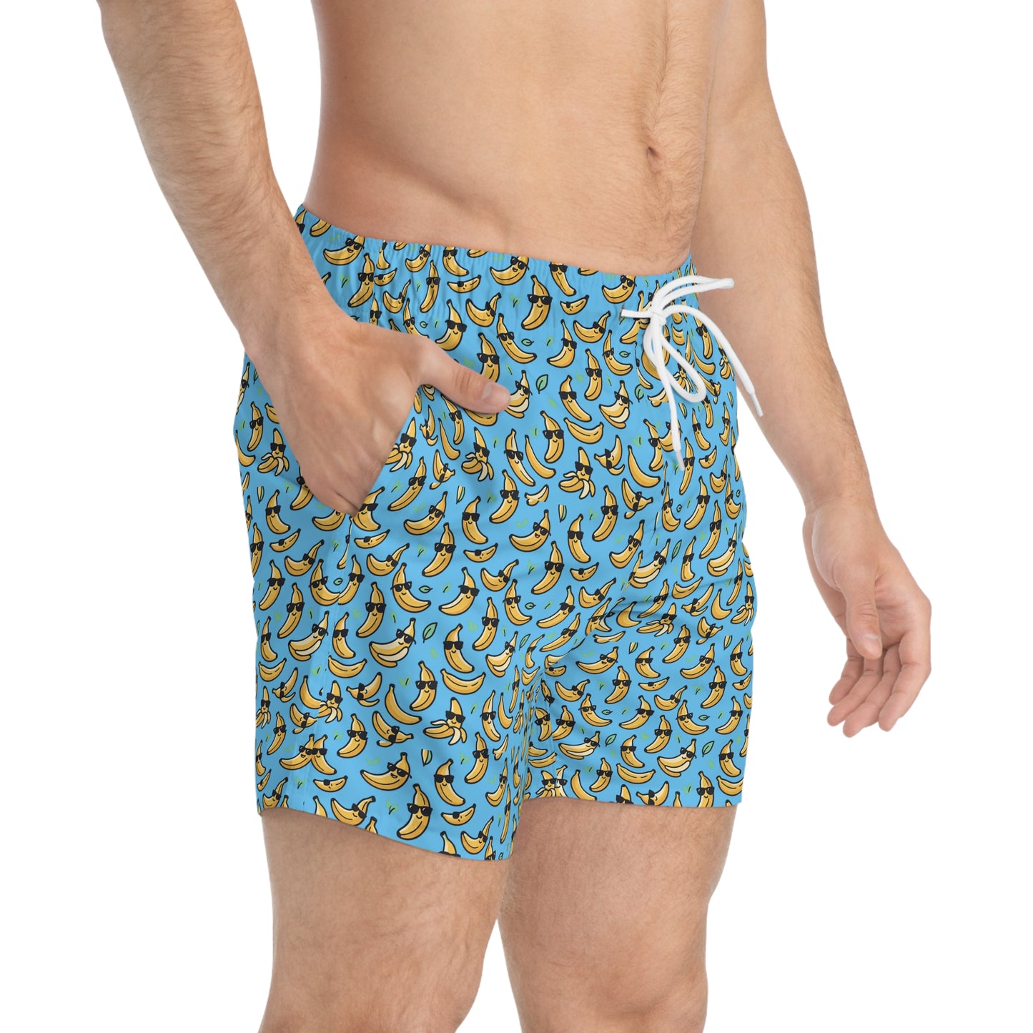 Banana Pattern Swim Trunks — Fun Blue All-Over-Print Beach Shorts