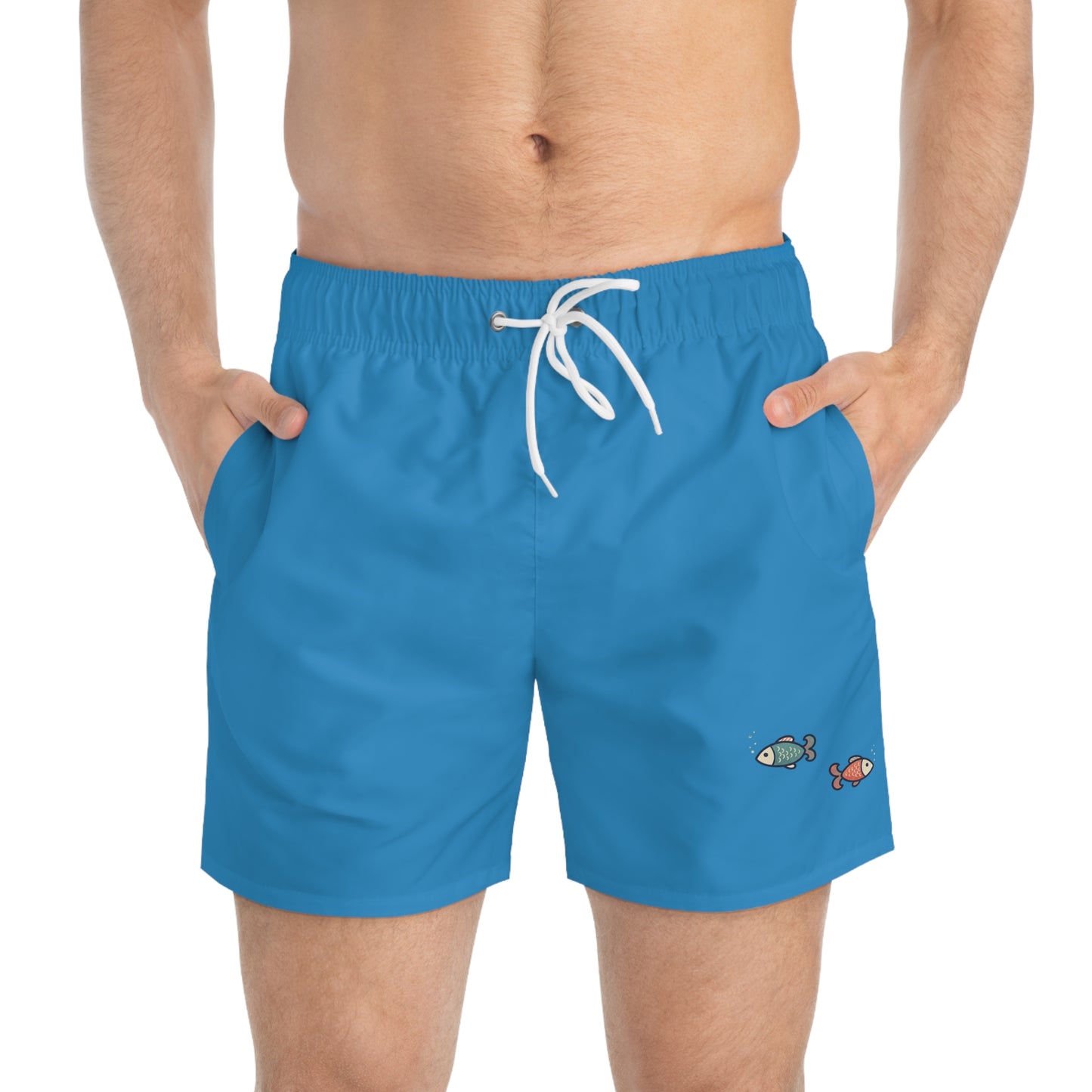 Blue Swim Trunks with Cute Koi Fish Embroidery — Men's Beach Shorts