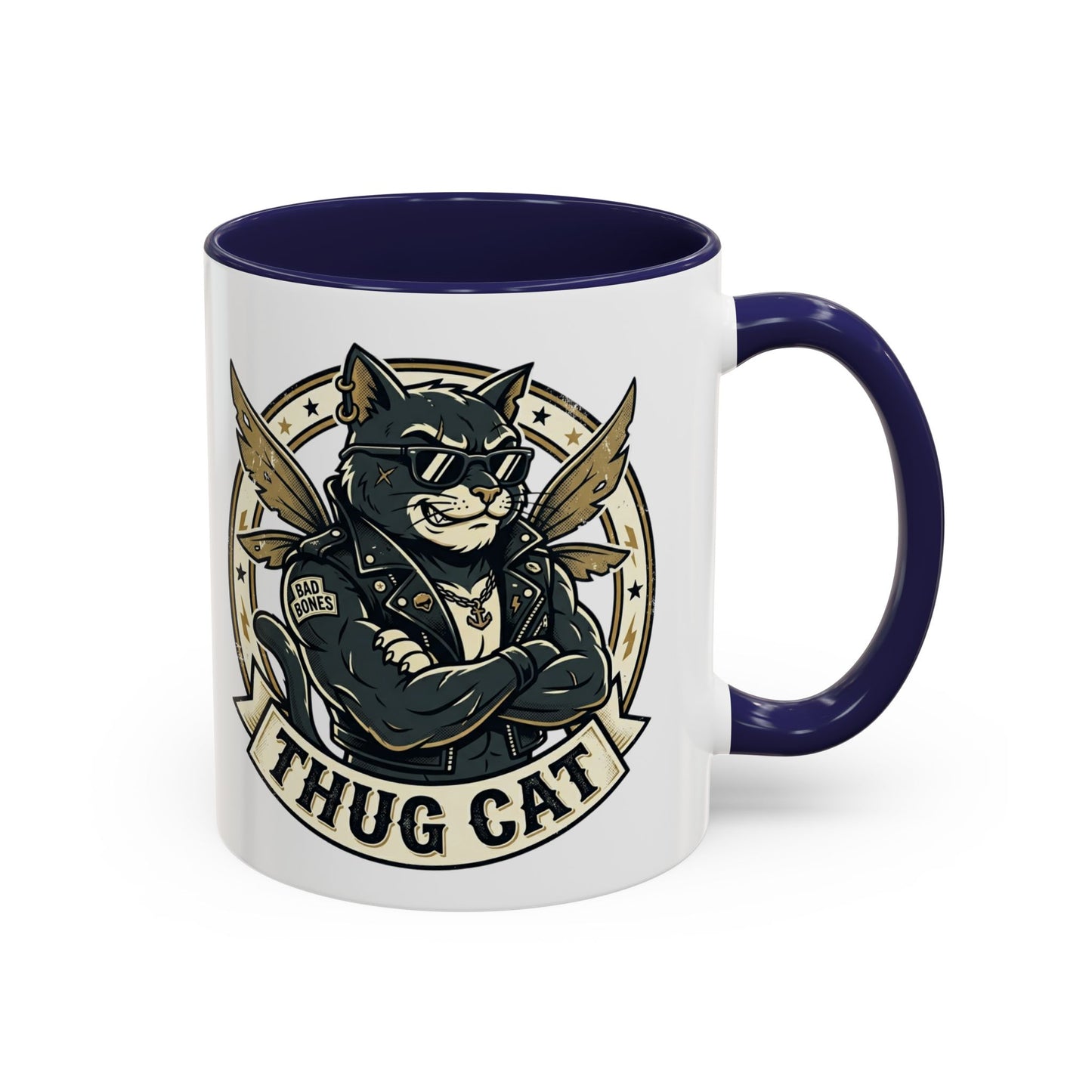 Thug Cat Coffee Mug — Funny Biker Cat Accent Mug (11/15oz)