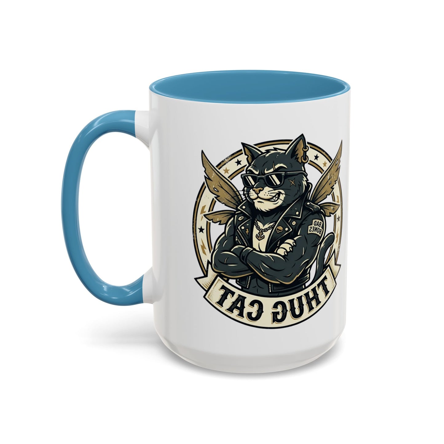 Thug Cat Coffee Mug — Funny Biker Cat Accent Mug (11/15oz)