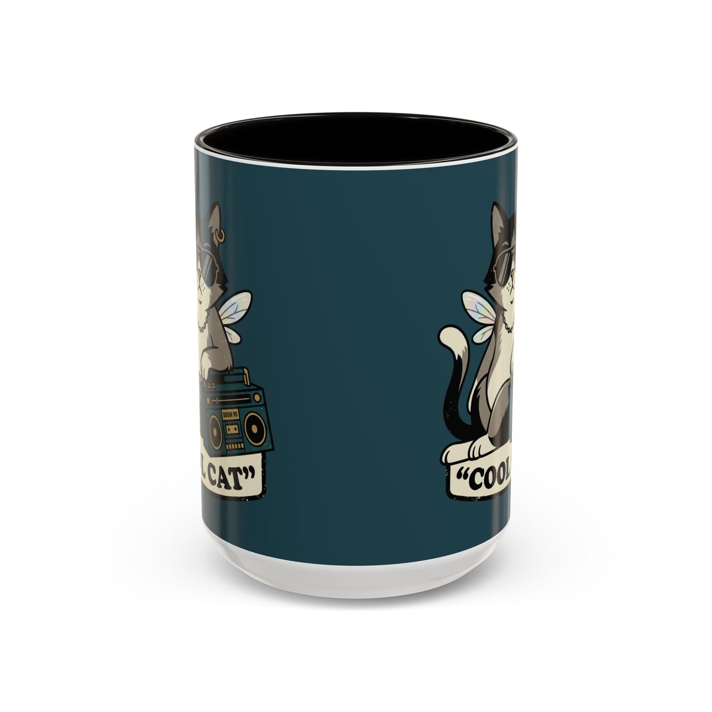Cool Cat Coffee Mug — Retro Cat with Sunglasses & Boombox (11oz/15oz)