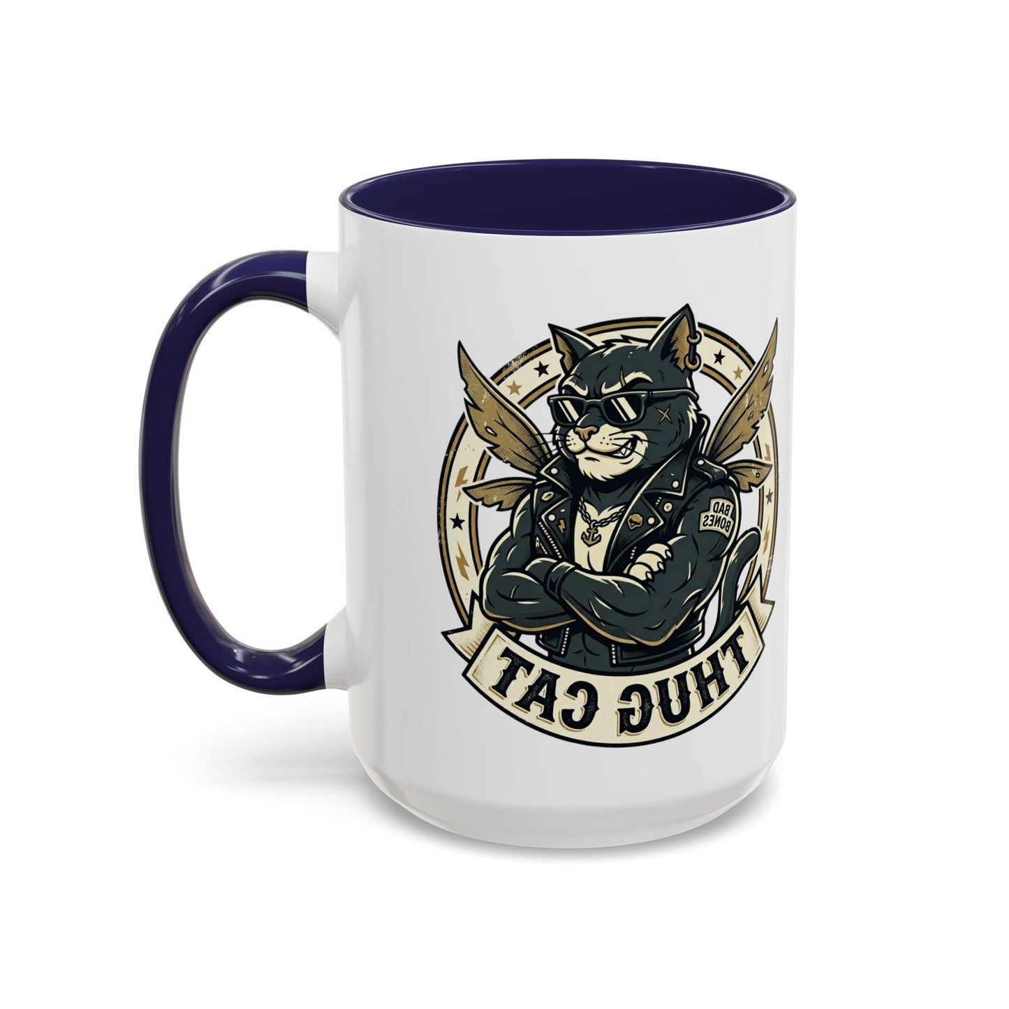 Thug Cat Coffee Mug — Funny Biker Cat Accent Mug (11/15oz)