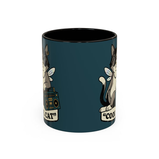 Cool Cat Coffee Mug — Retro Cat with Sunglasses & Boombox (11oz/15oz)