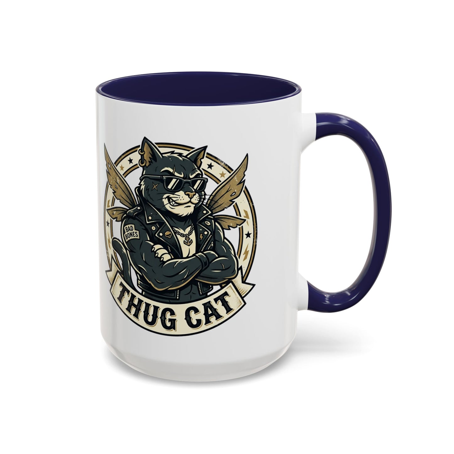 Thug Cat Coffee Mug — Funny Biker Cat Accent Mug (11/15oz)