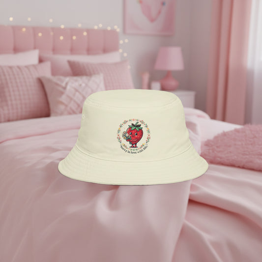 Strawberry in Love Bucket Hat — Cute Floral Fruit Graphic Sun Hat