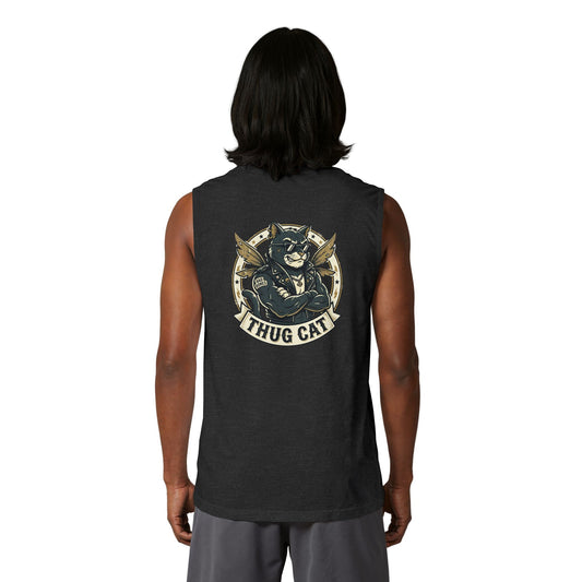 Thug Cat Muscle Tank — Retro Badass Cat Graphic Tank Top