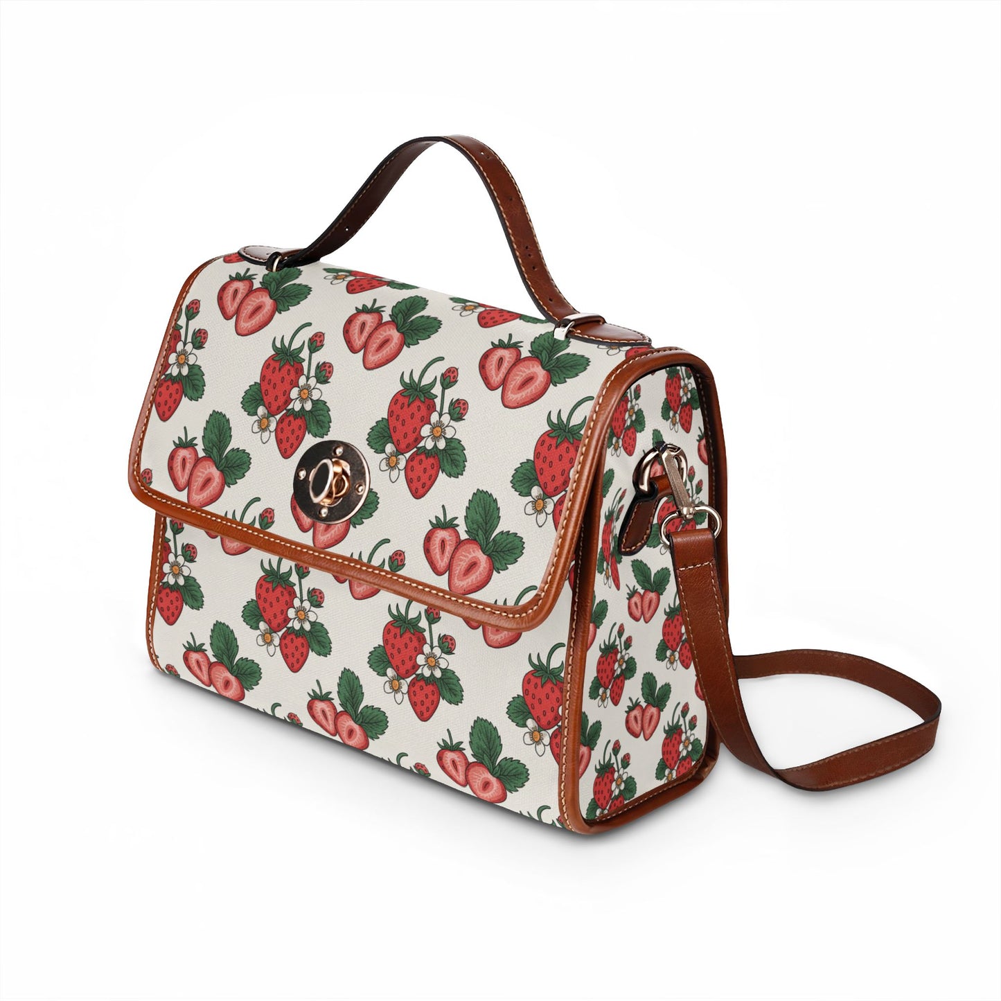 Strawberry Floral Canvas Bag — Waterproof Canvas Handbag