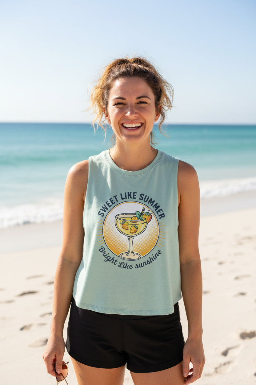 Crop Top — "Sweet Like Summer, Bright Like Sunshine" Lemon Cocktail Graphic