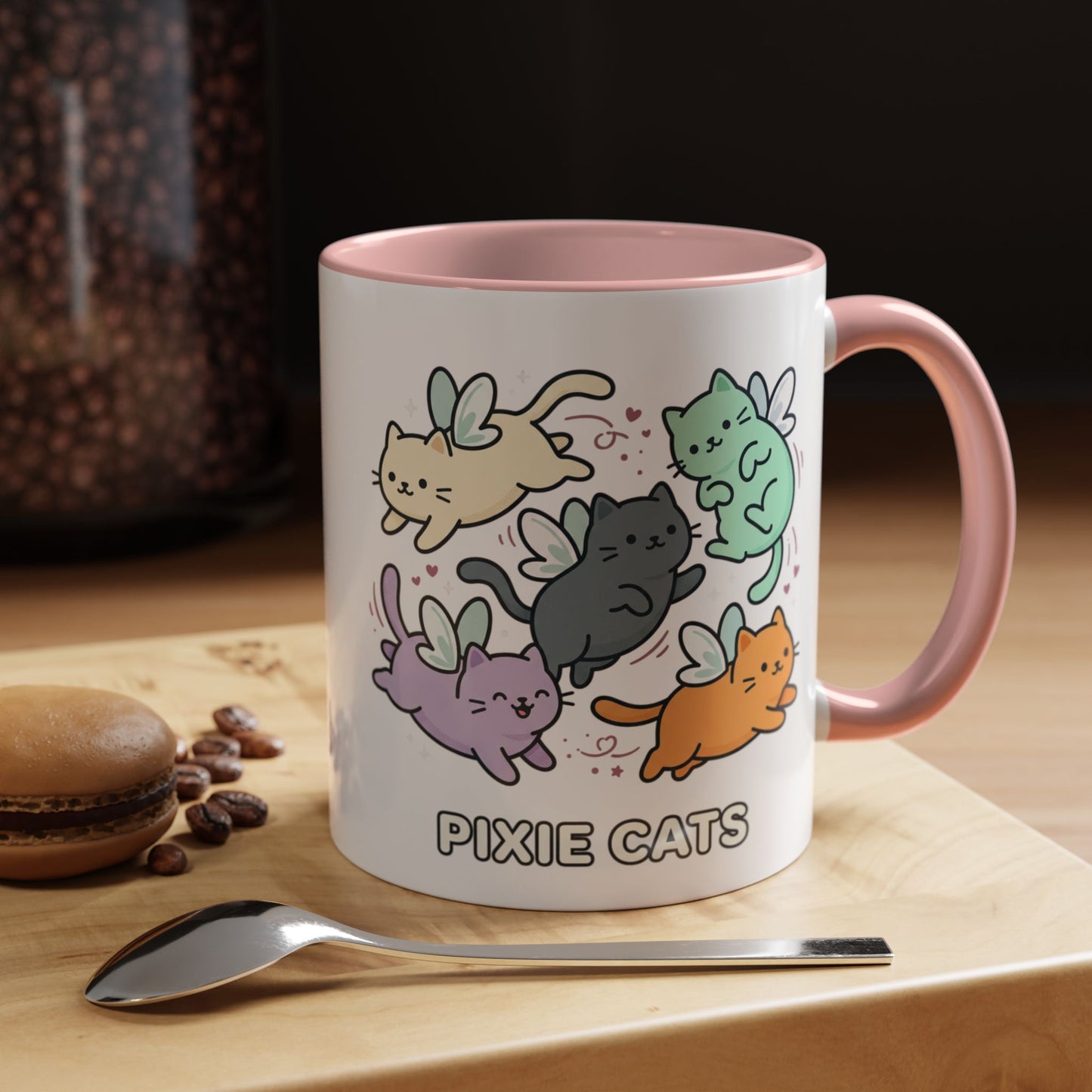 Pixie Cats Accent Coffee Mug — Cute Flying Kitten Illustration (11/15 oz)
