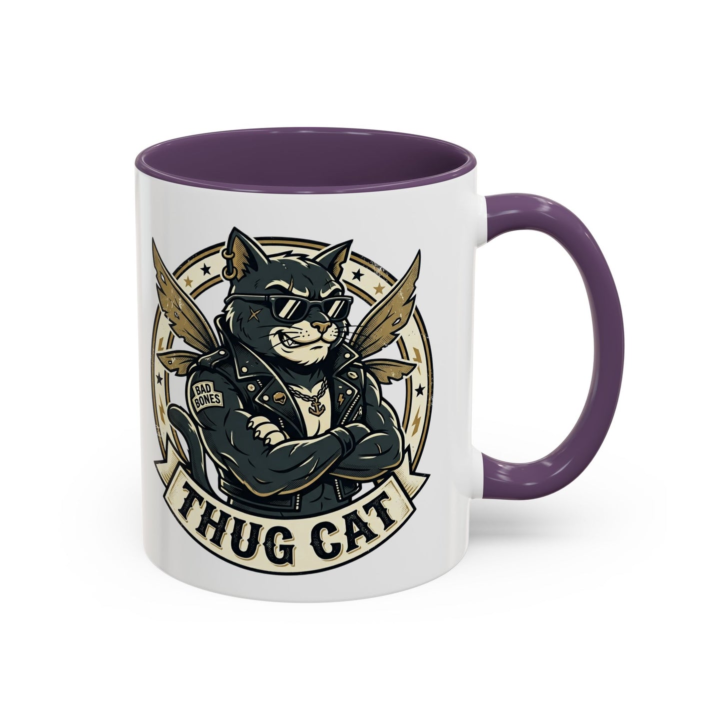 Thug Cat Coffee Mug — Funny Biker Cat Accent Mug (11/15oz)