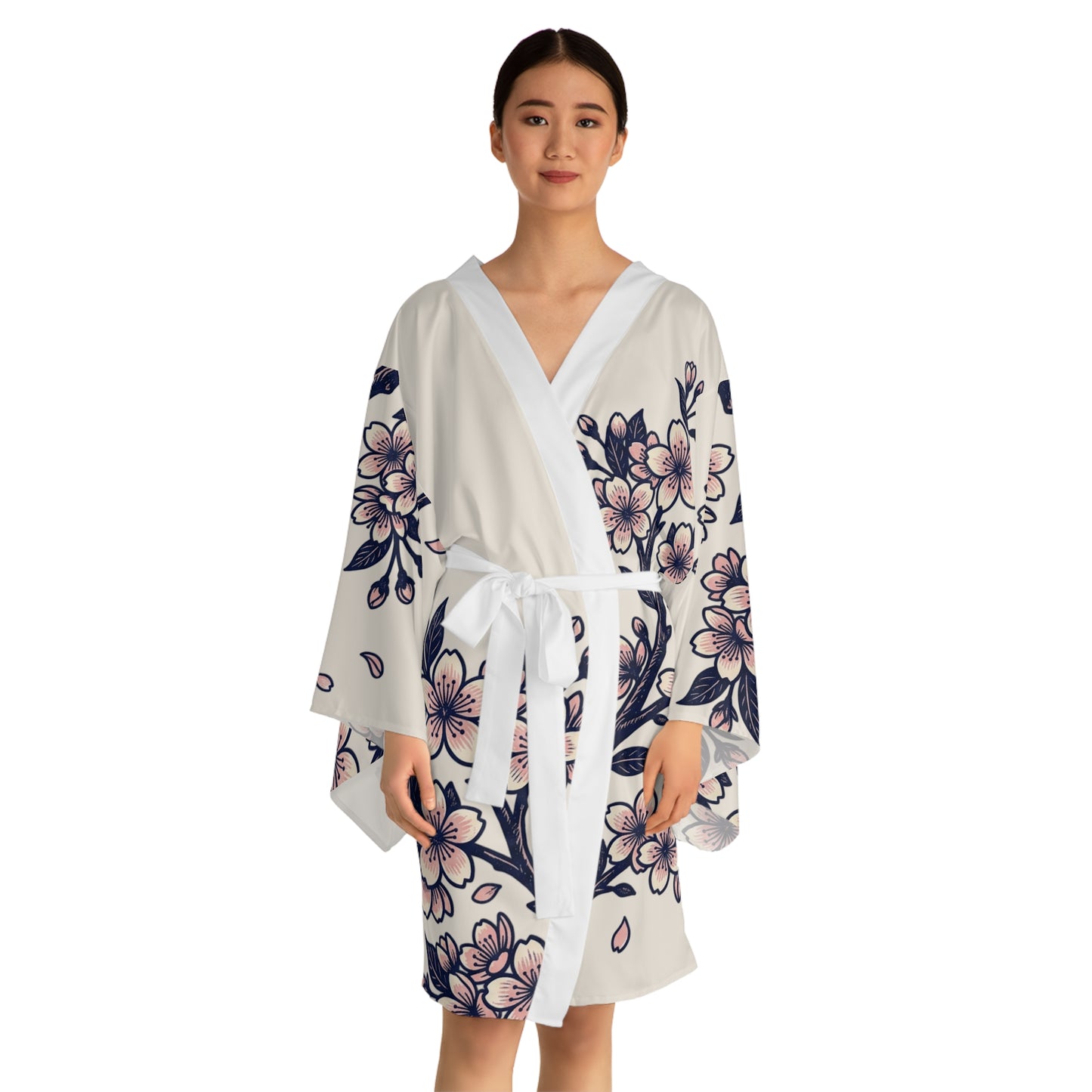 Cherry Blossom Kimono Robe — Floral Long Sleeve Lounge Kimono