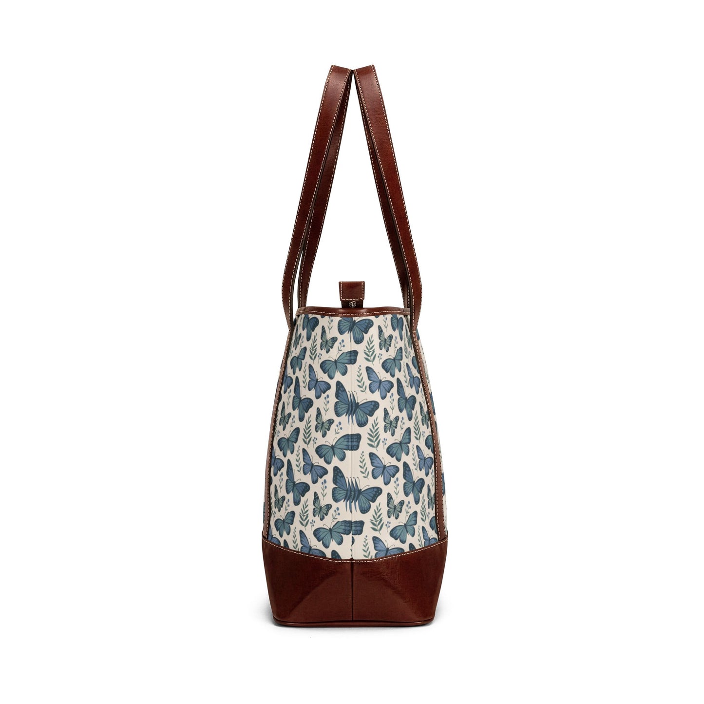 Blue Butterfly Tote Handbag — Floral Butterfly Pattern Zip Tote for Everyday Use
