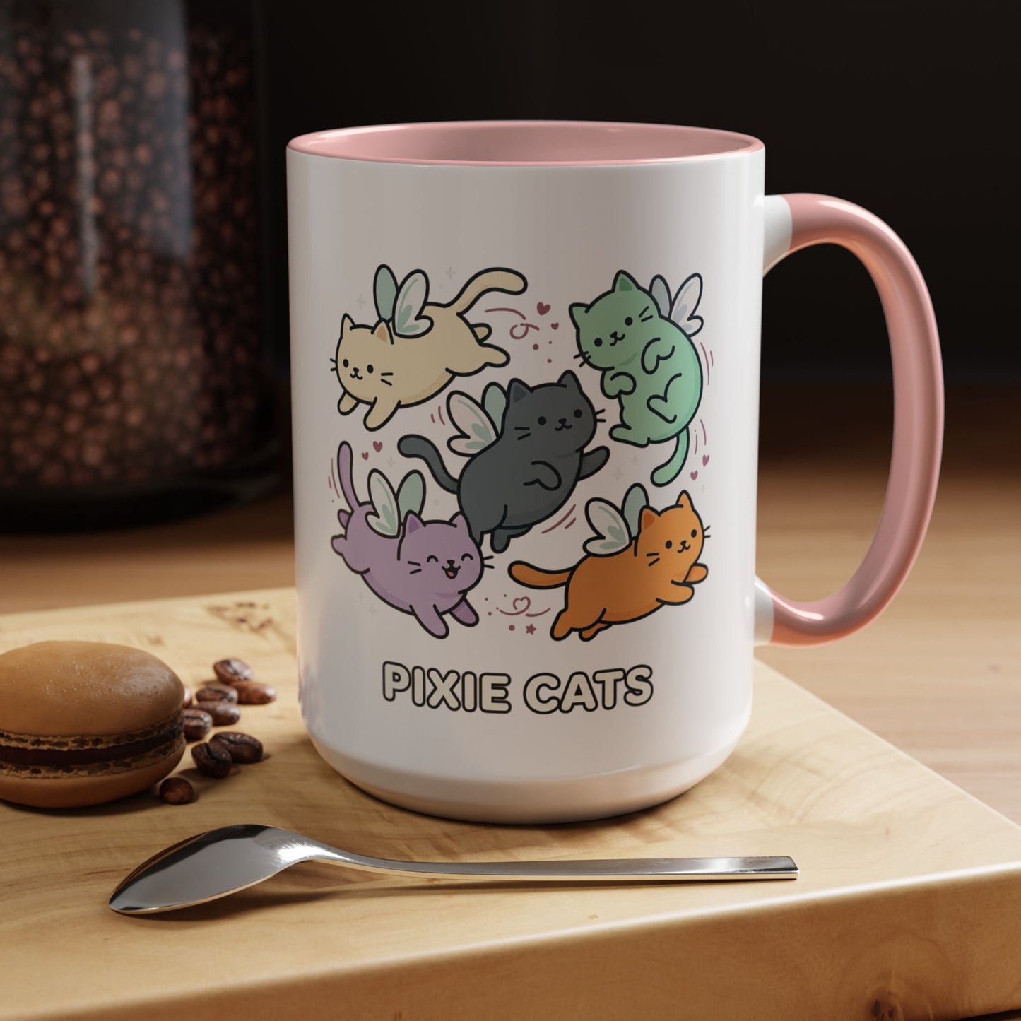 Pixie Cats Accent Coffee Mug — Cute Flying Kitten Illustration (11/15 oz)