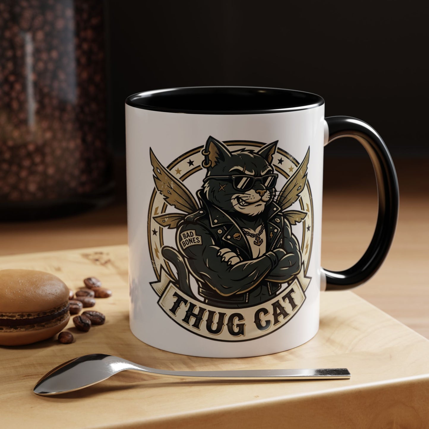 Thug Cat Coffee Mug — Funny Biker Cat Accent Mug (11/15oz)