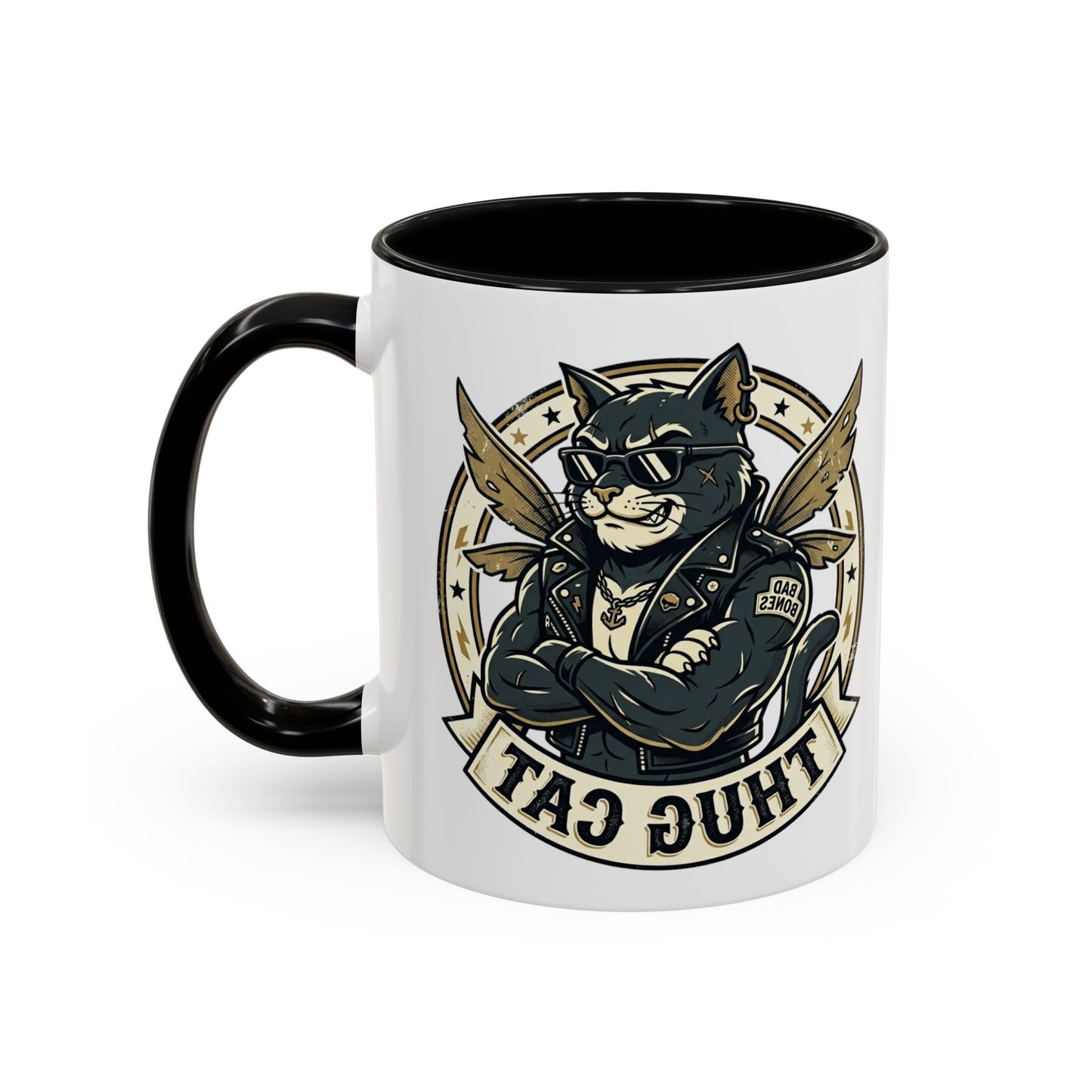 Thug Cat Coffee Mug — Funny Biker Cat Accent Mug (11/15oz)