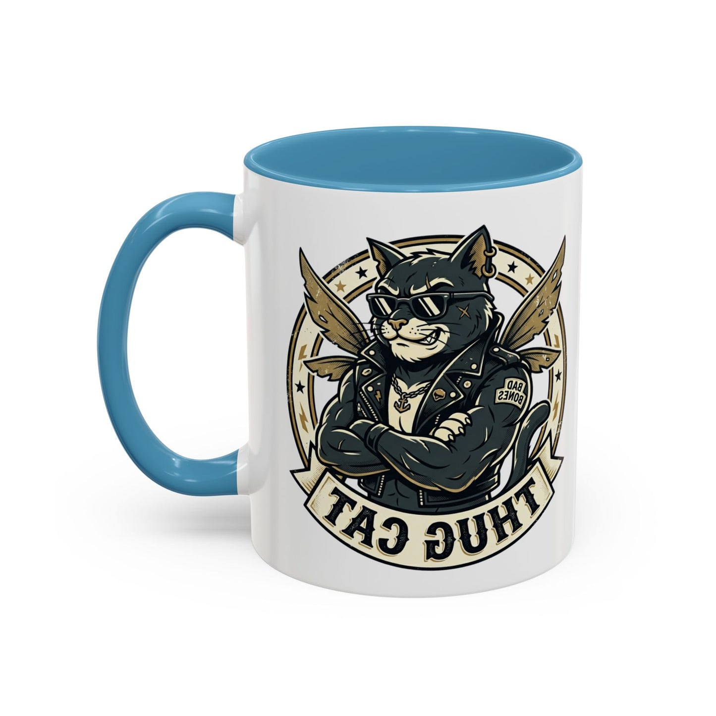Thug Cat Coffee Mug — Funny Biker Cat Accent Mug (11/15oz)