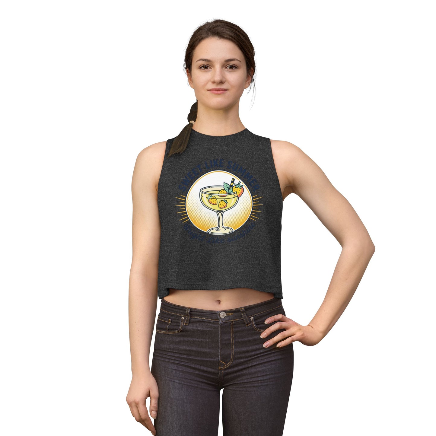 Crop Top — "Sweet Like Summer, Bright Like Sunshine" Lemon Cocktail Graphic