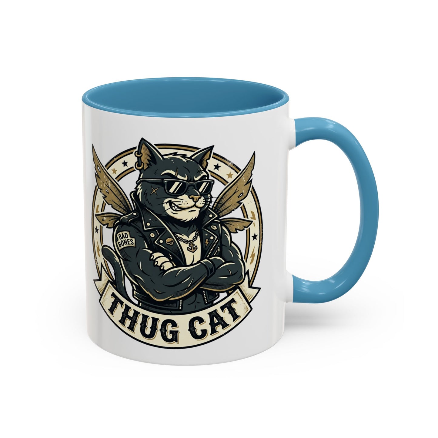 Thug Cat Coffee Mug — Funny Biker Cat Accent Mug (11/15oz)