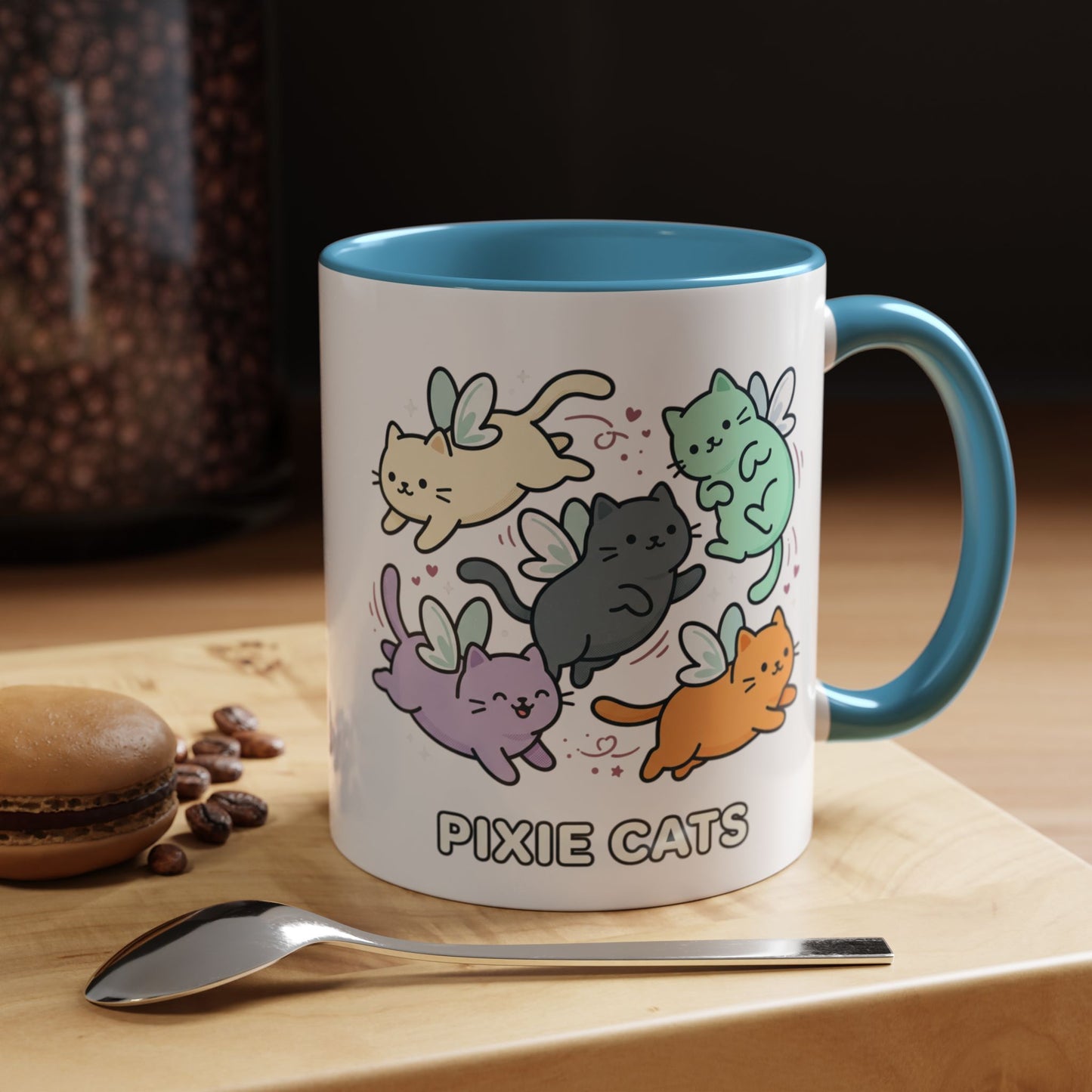 Pixie Cats Accent Coffee Mug — Cute Flying Kitten Illustration (11/15 oz)