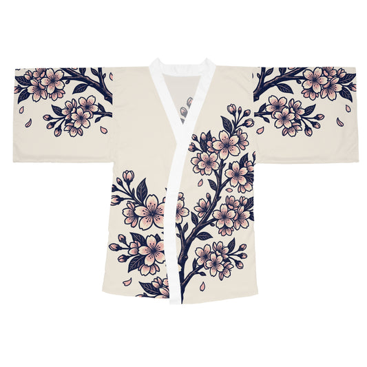 Cherry Blossom Kimono Robe — Floral Long Sleeve Lounge Kimono