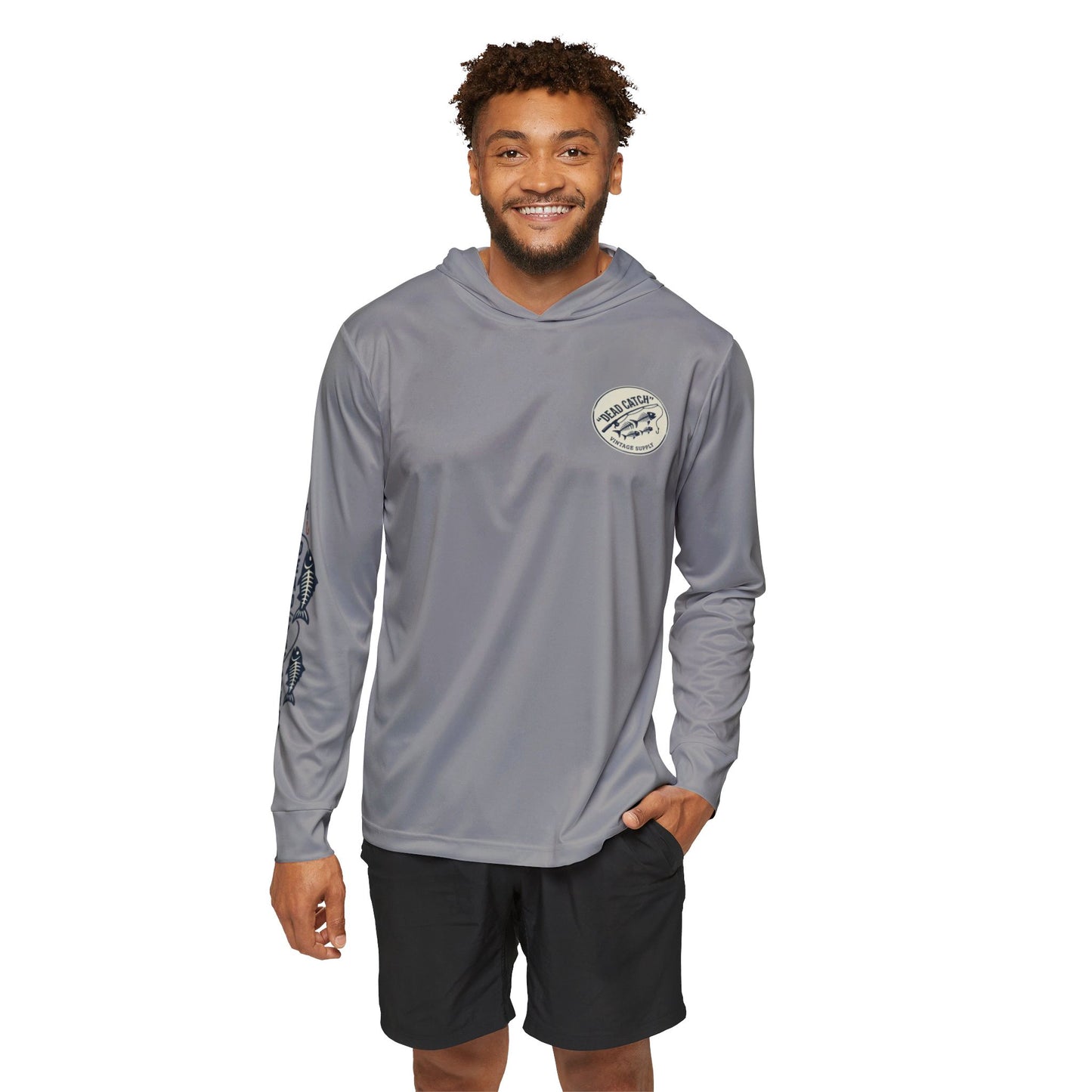 Fishing Rod Skeleton Fish Hoodie – Men's Lightweight Sports Warmup Pullover