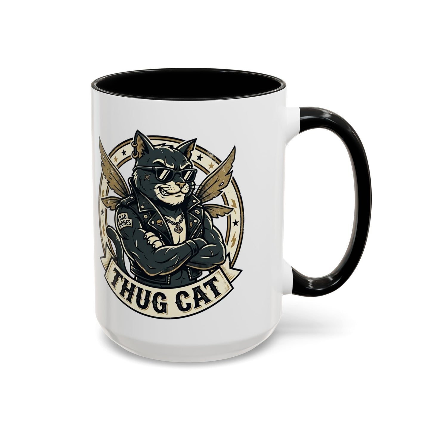Thug Cat Coffee Mug — Funny Biker Cat Accent Mug (11/15oz)