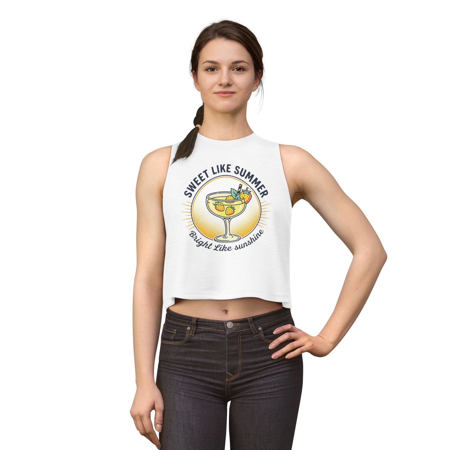 Crop Top — "Sweet Like Summer, Bright Like Sunshine" Lemon Cocktail Graphic