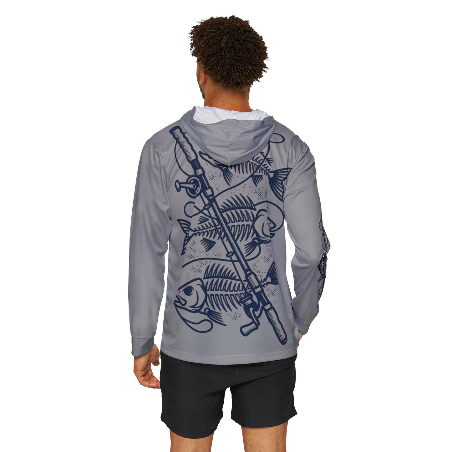 Fishing Rod Skeleton Fish Hoodie – Men's Lightweight Sports Warmup Pullover