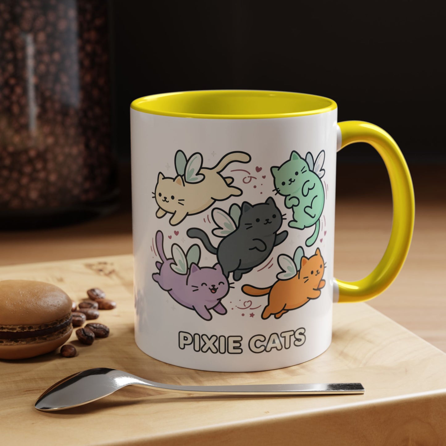 Pixie Cats Accent Coffee Mug — Cute Flying Kitten Illustration (11/15 oz)