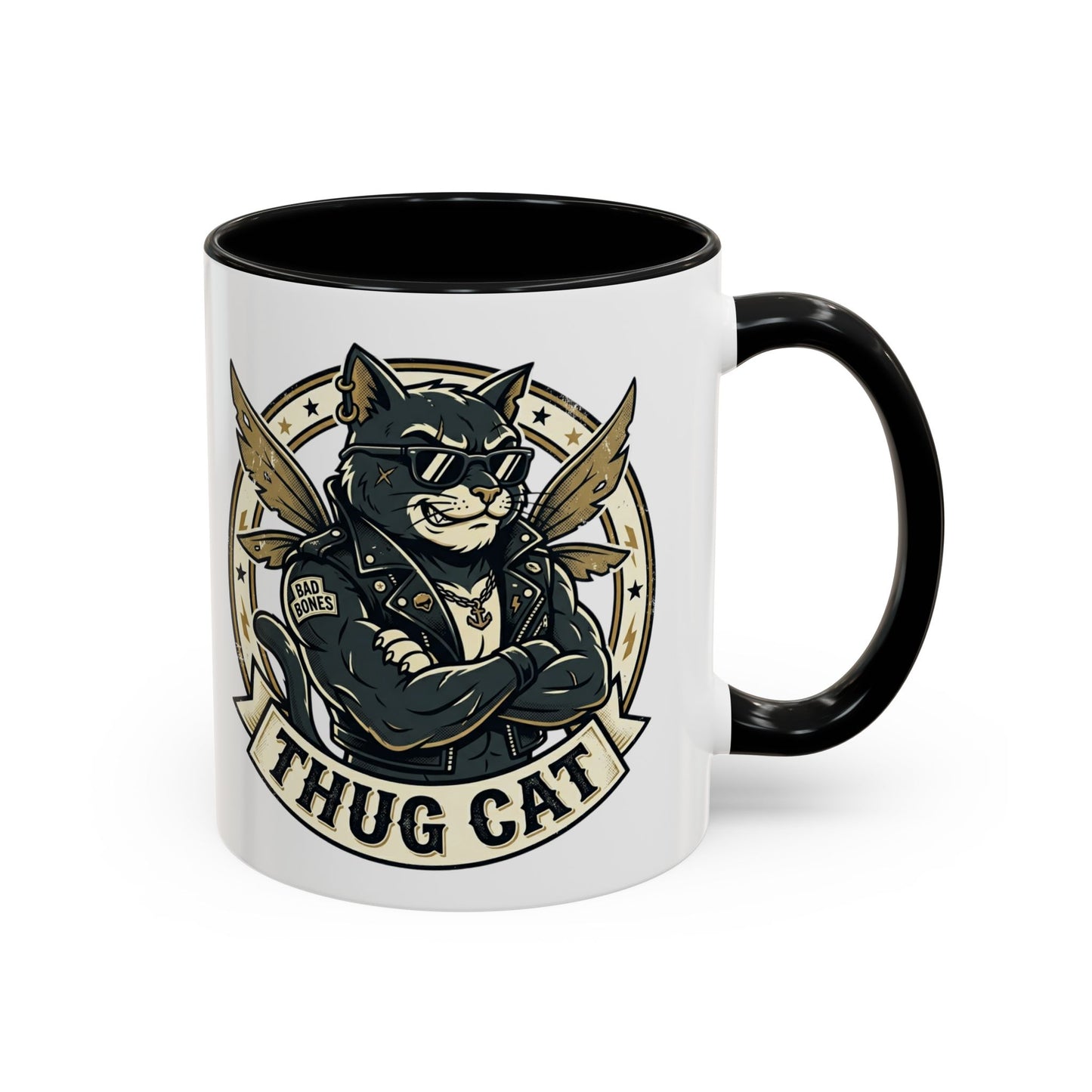 Thug Cat Coffee Mug — Funny Biker Cat Accent Mug (11/15oz)