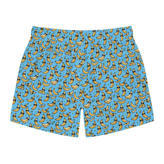 Banana Pattern Swim Trunks — Fun Blue All-Over-Print Beach Shorts