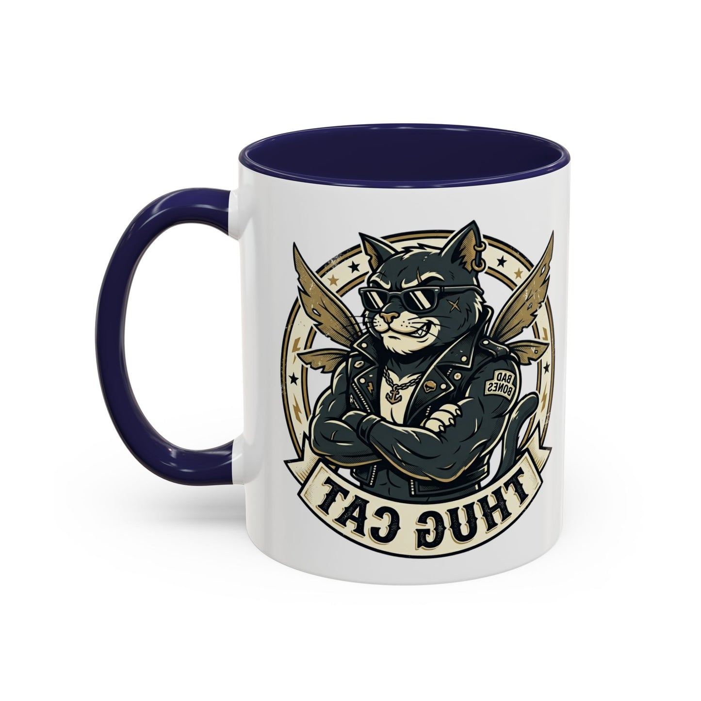 Thug Cat Coffee Mug — Funny Biker Cat Accent Mug (11/15oz)