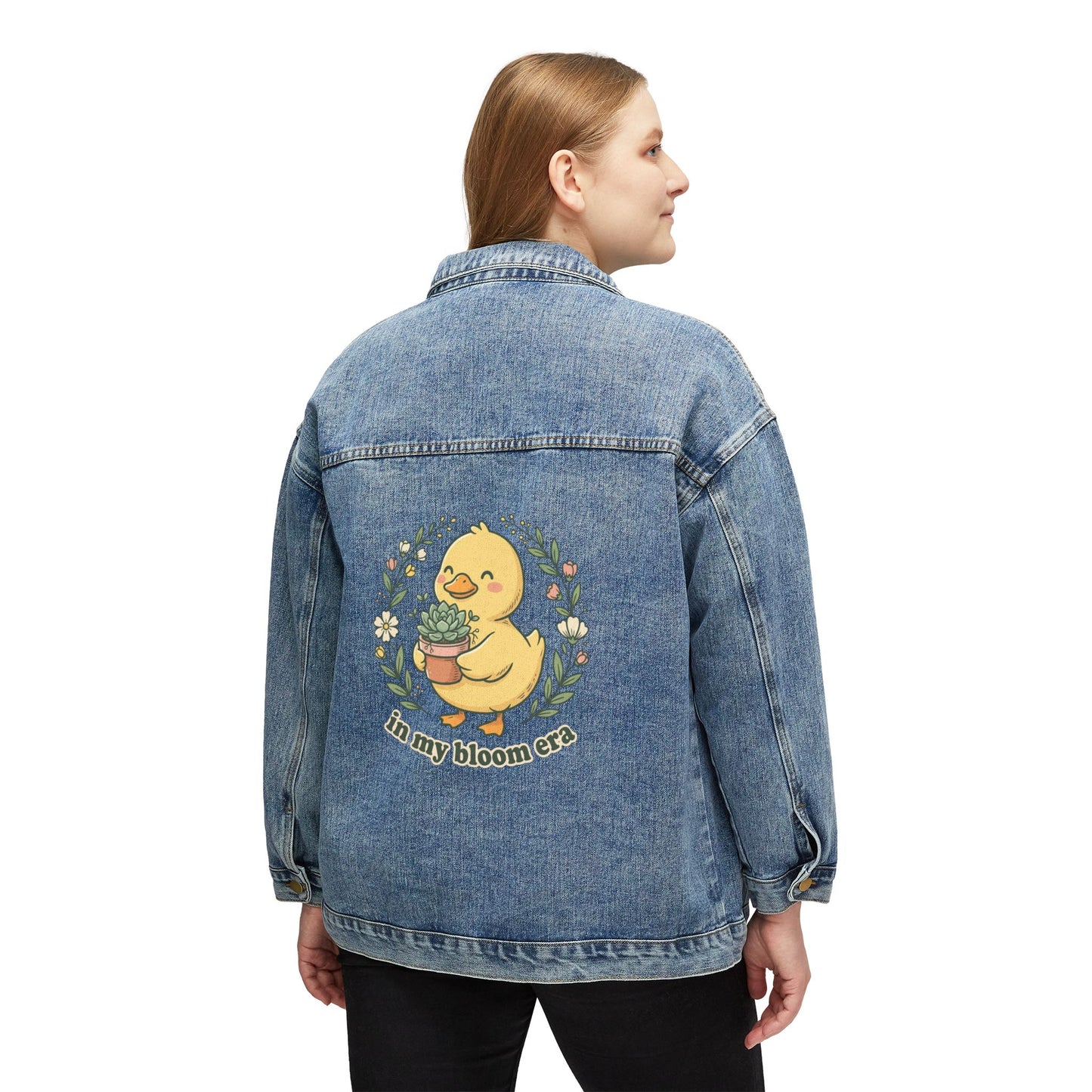 Women's Denim Jacket — Cute Duck 'In My Bloom' Floral Back Print