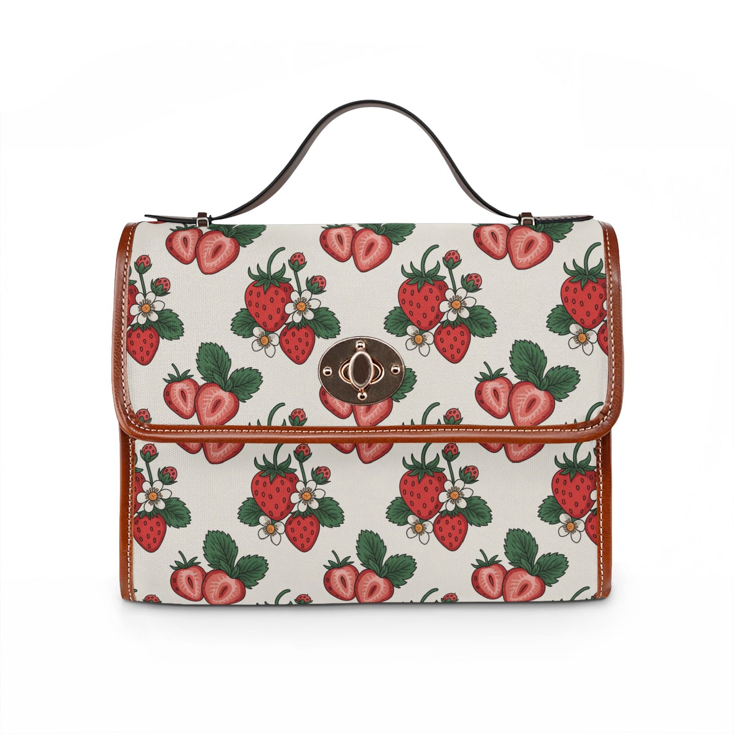 Strawberry Floral Canvas Bag — Waterproof Canvas Handbag