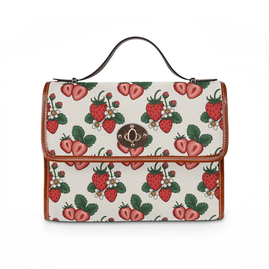 Strawberry Floral Canvas Bag — Waterproof Canvas Handbag
