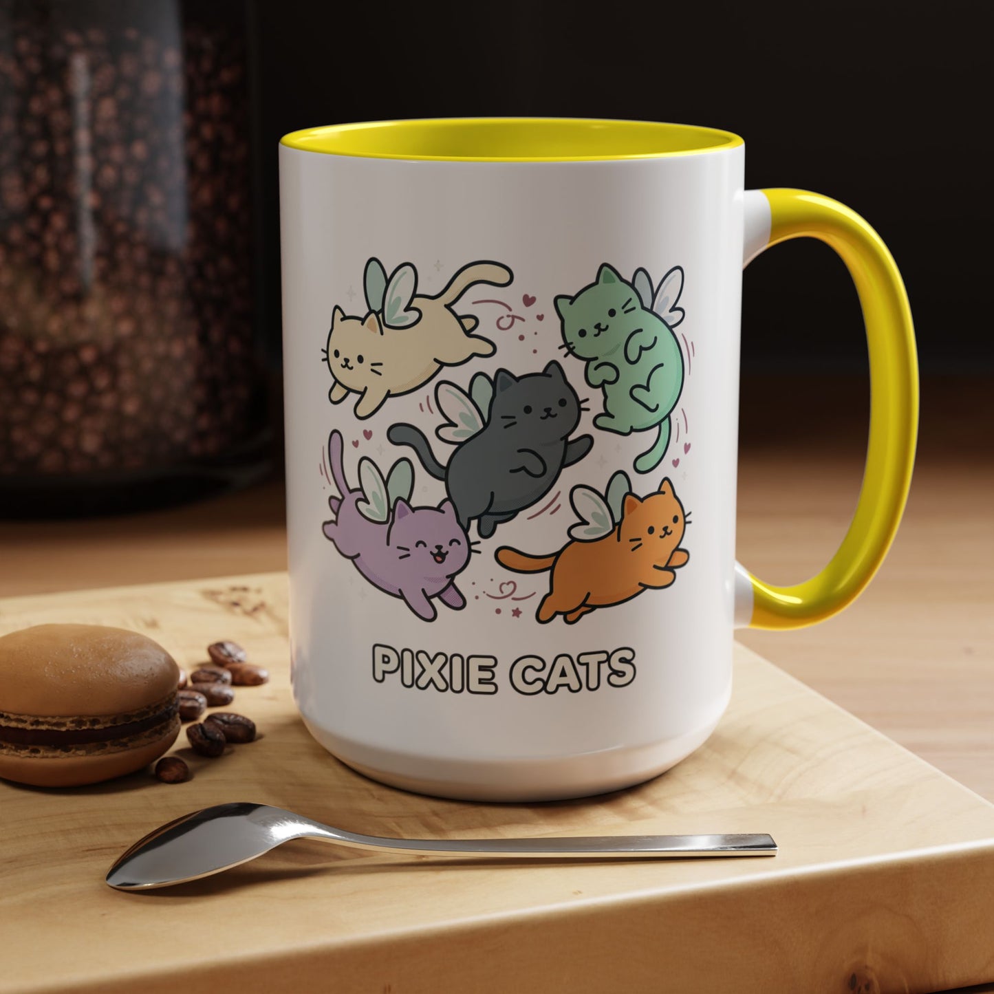 Pixie Cats Accent Coffee Mug — Cute Flying Kitten Illustration (11/15 oz)