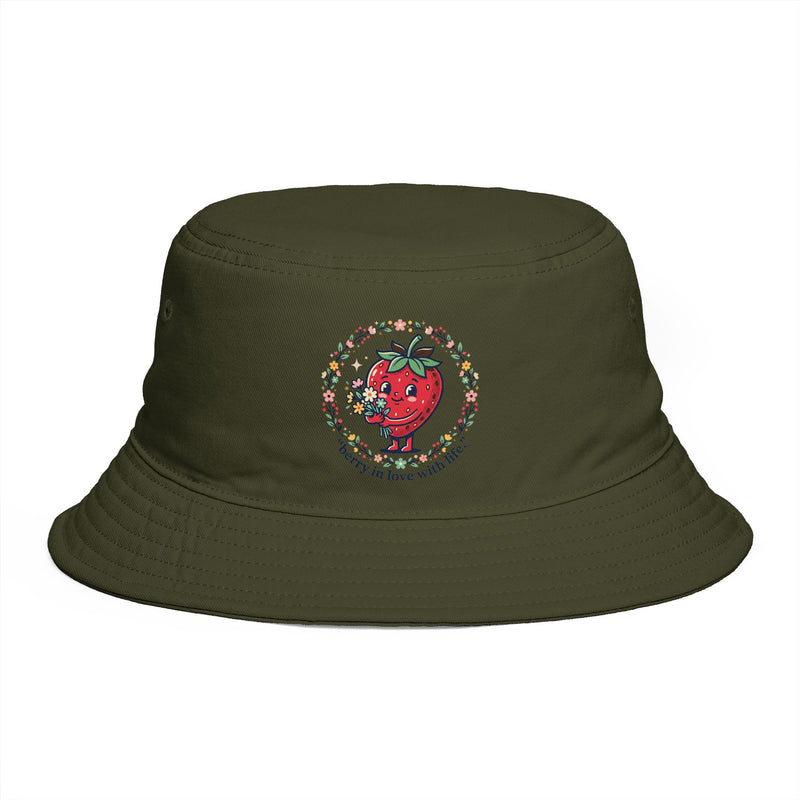 Strawberry in Love Bucket Hat — Cute Floral Fruit Graphic Sun Hat