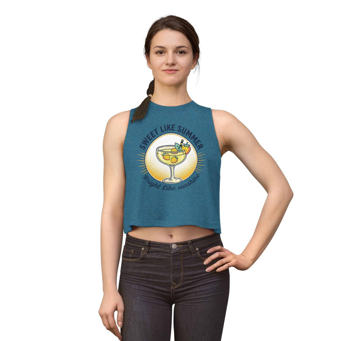 Crop Top — "Sweet Like Summer, Bright Like Sunshine" Lemon Cocktail Graphic
