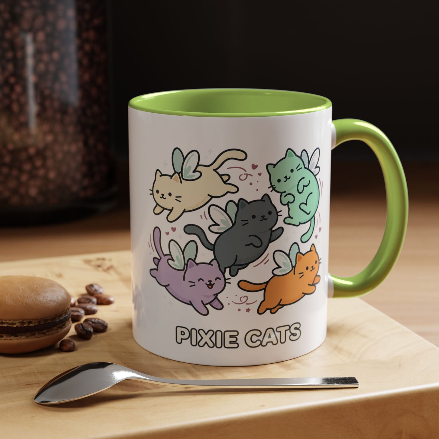 Pixie Cats Accent Coffee Mug — Cute Flying Kitten Illustration (11/15 oz)