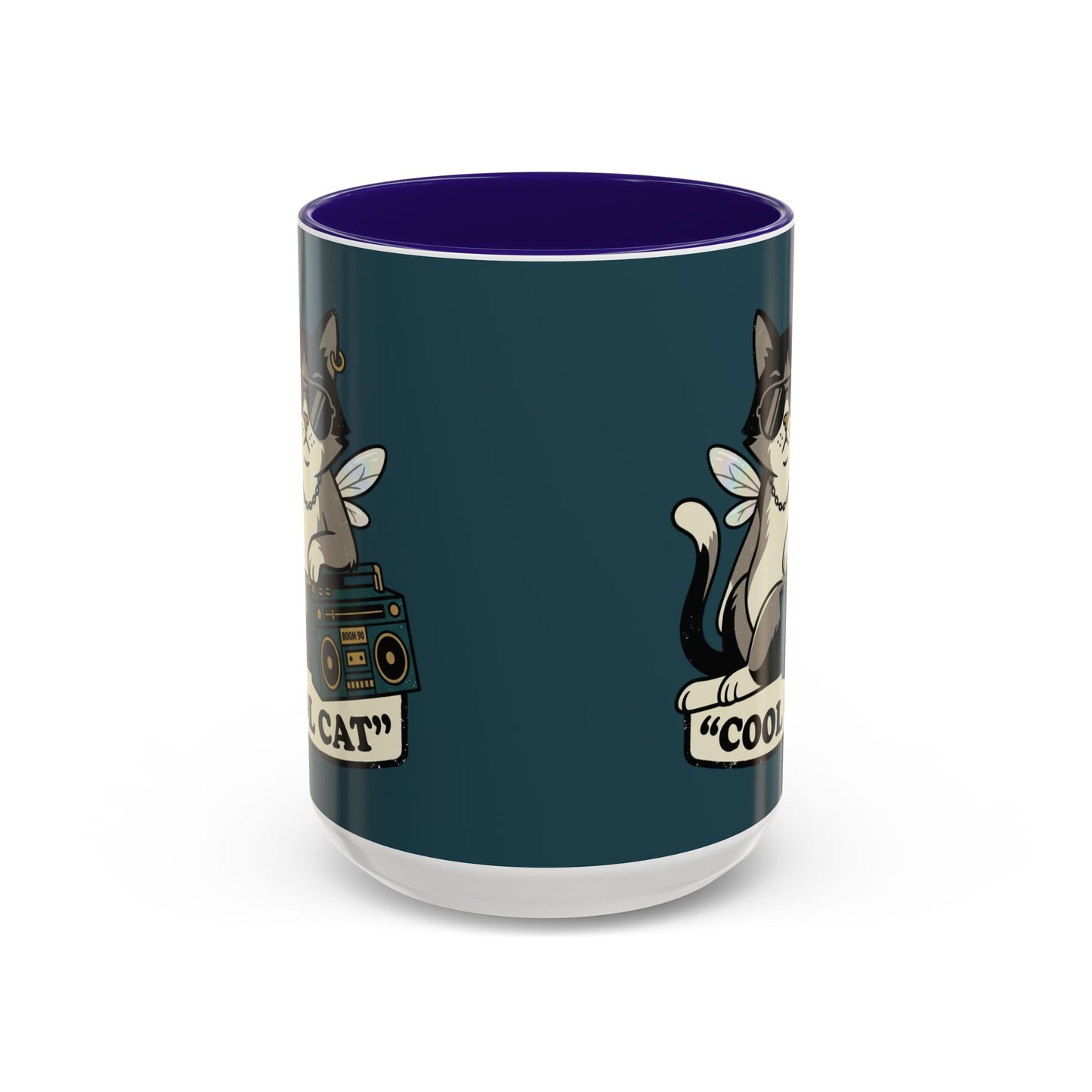 Cool Cat Coffee Mug — Retro Cat with Sunglasses & Boombox (11oz/15oz)