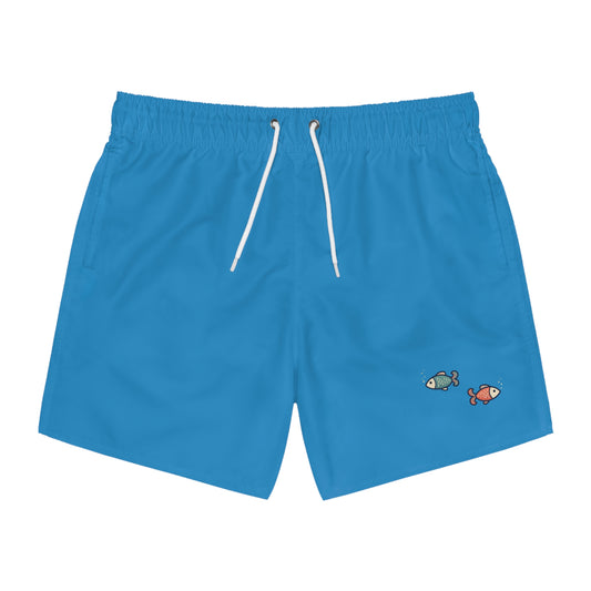 Blue Swim Trunks with Cute Koi Fish Embroidery — Men's Beach Shorts