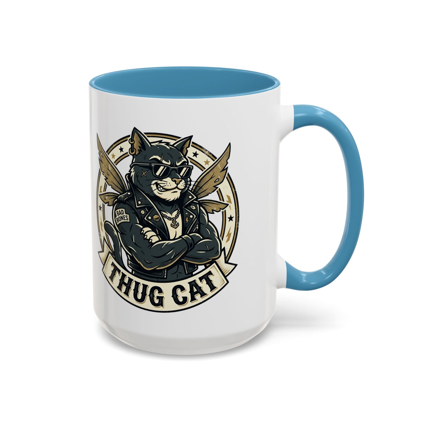 Thug Cat Coffee Mug — Funny Biker Cat Accent Mug (11/15oz)