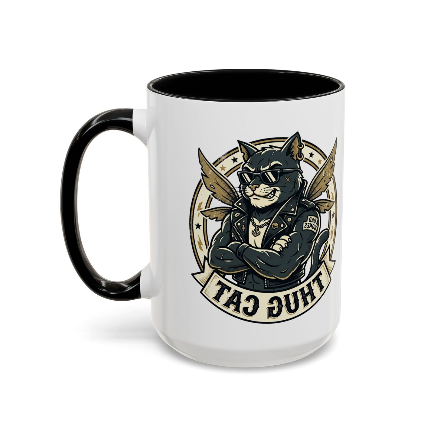 Thug Cat Coffee Mug — Funny Biker Cat Accent Mug (11/15oz)