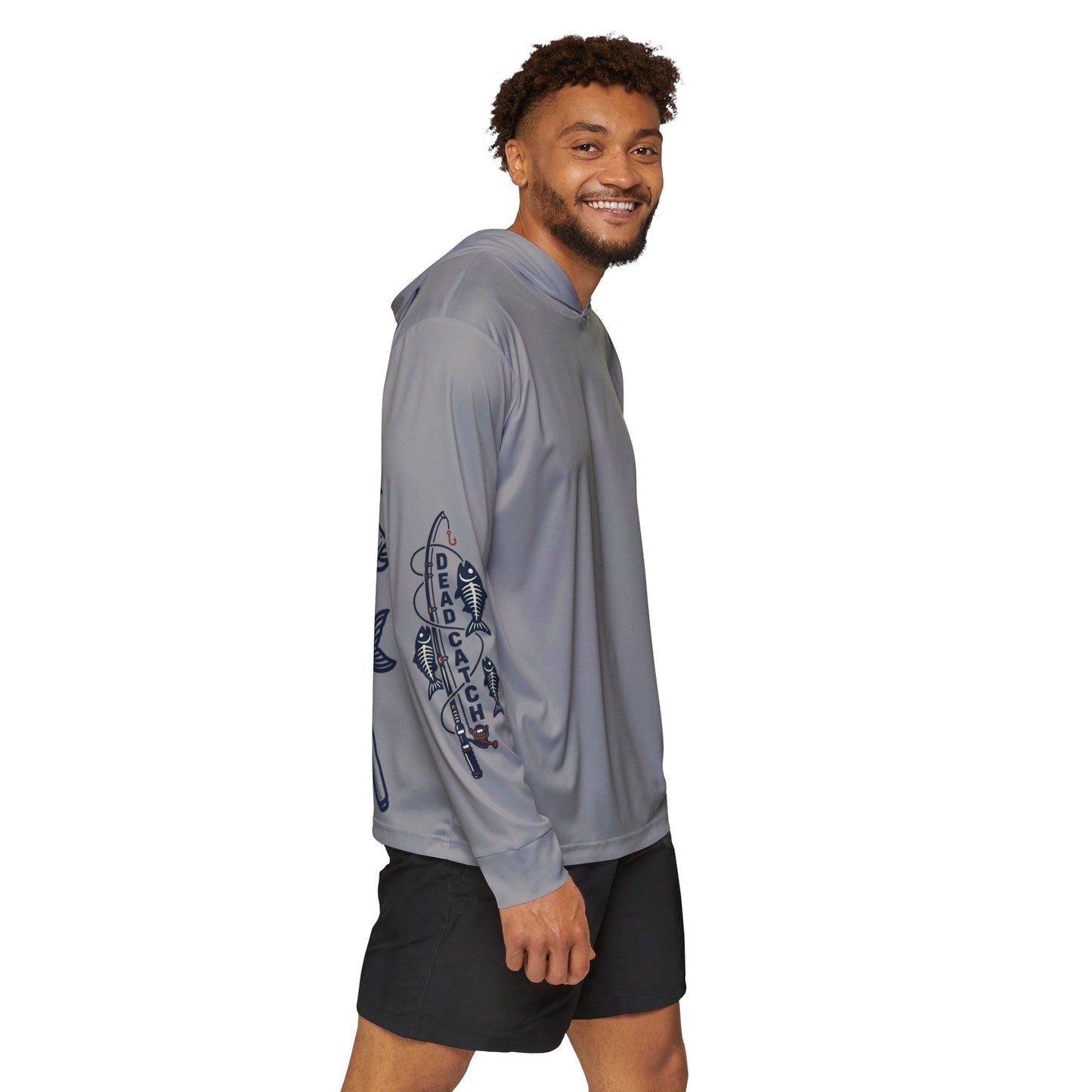 Fishing Rod Skeleton Fish Hoodie – Men's Lightweight Sports Warmup Pullover