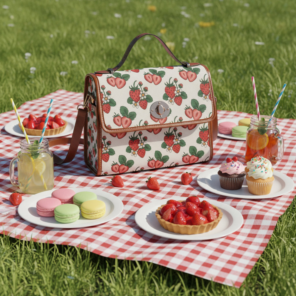 Strawberry Floral Canvas Bag — Waterproof Canvas Handbag